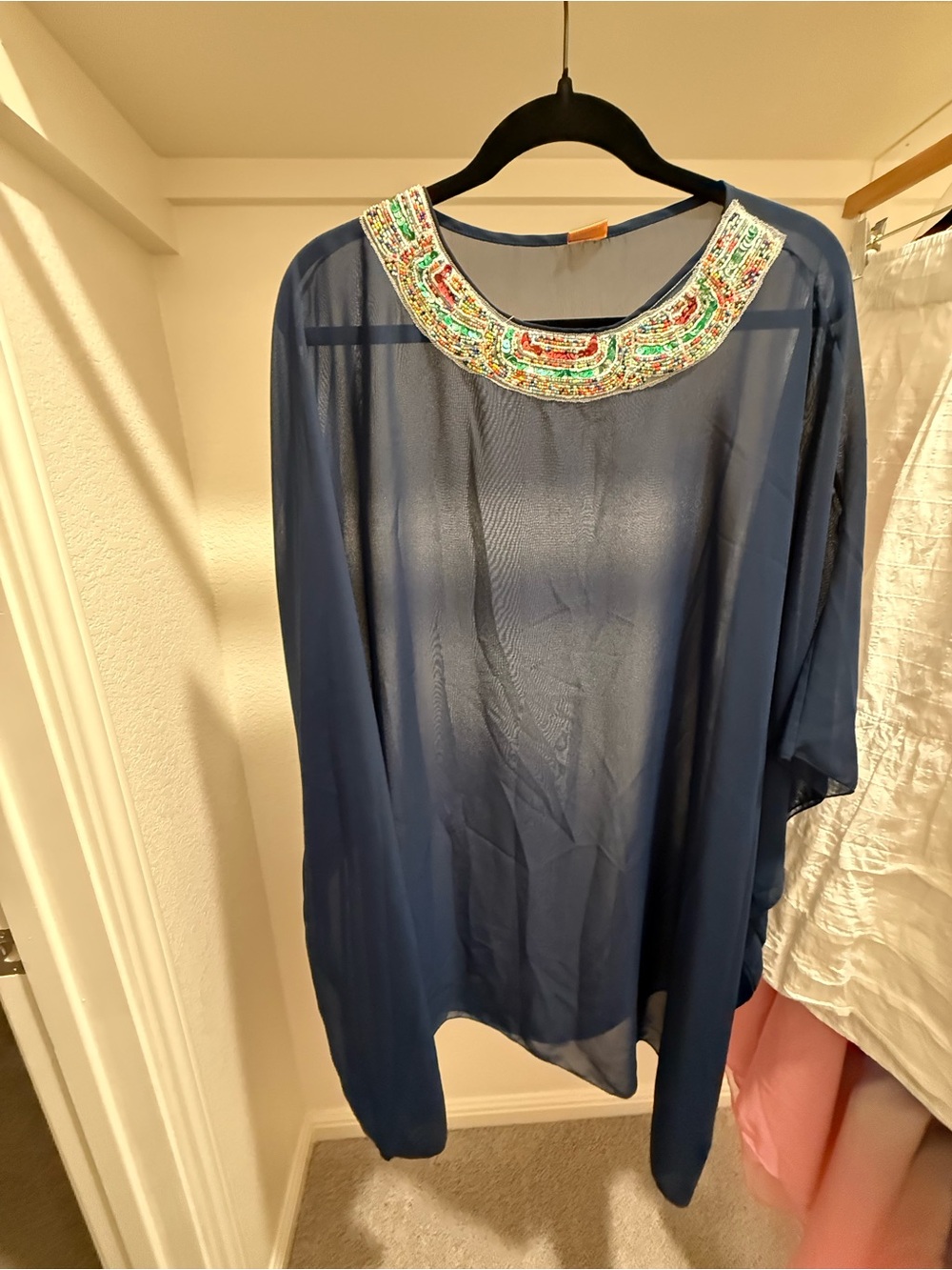 Embellished Navy Sheer Women's beach coverage